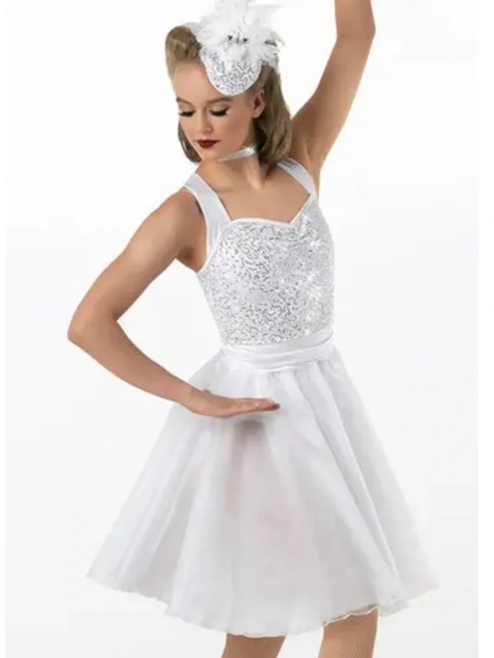 Weissman Showtime I Feel Pretty White Satin Sequins Organza Dancewear Size LC 14